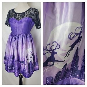 Santa and reindeer retro style Christmas holiday dress